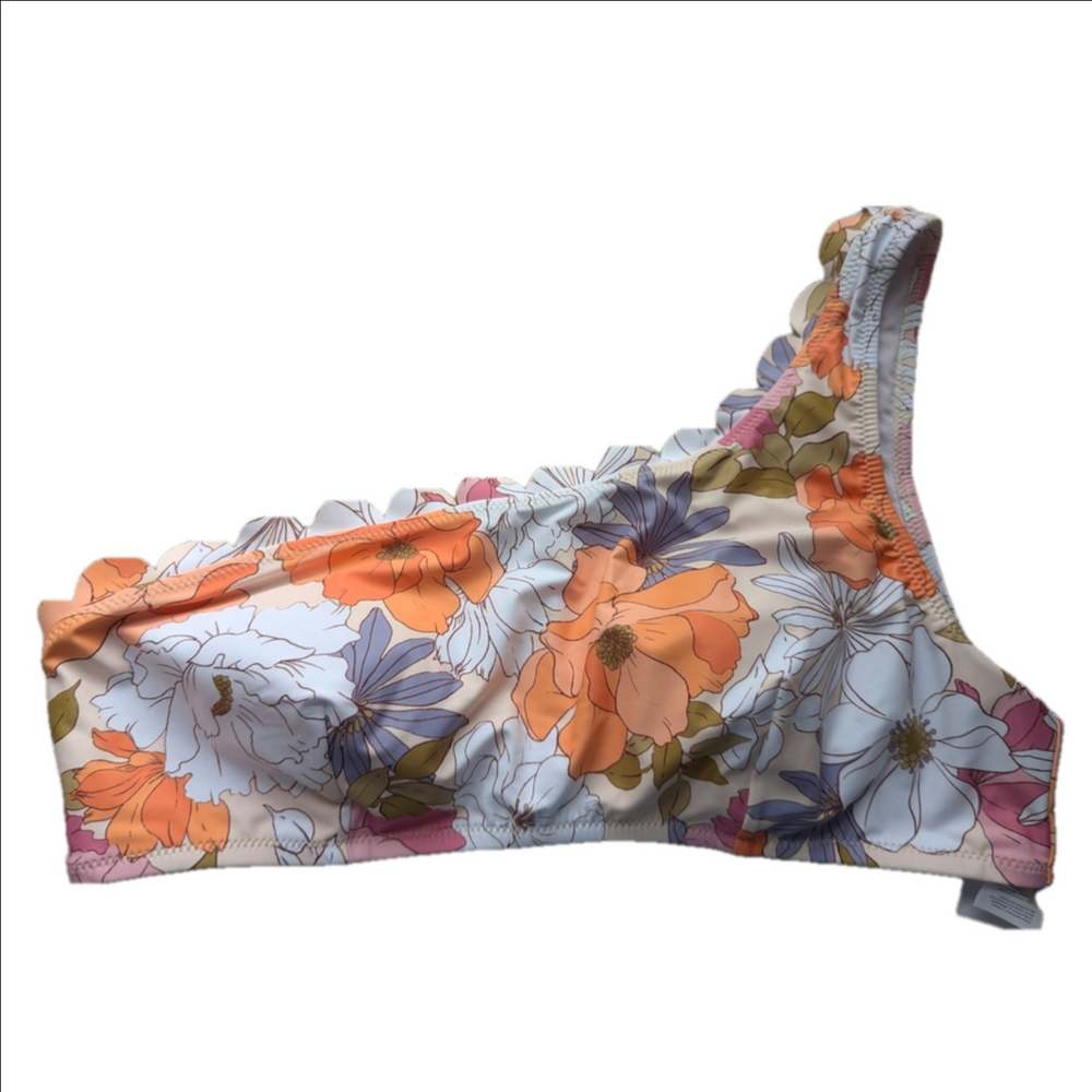 NWT 🩷 🍊 Cupshe XLFloral One-Shoulder Bikini Top Scalloped Edge